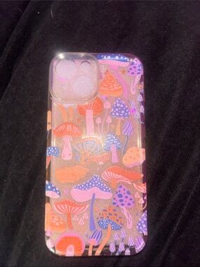 IPHONE 15Clear Mushroom Pattern Phone Case - Pink & Purple